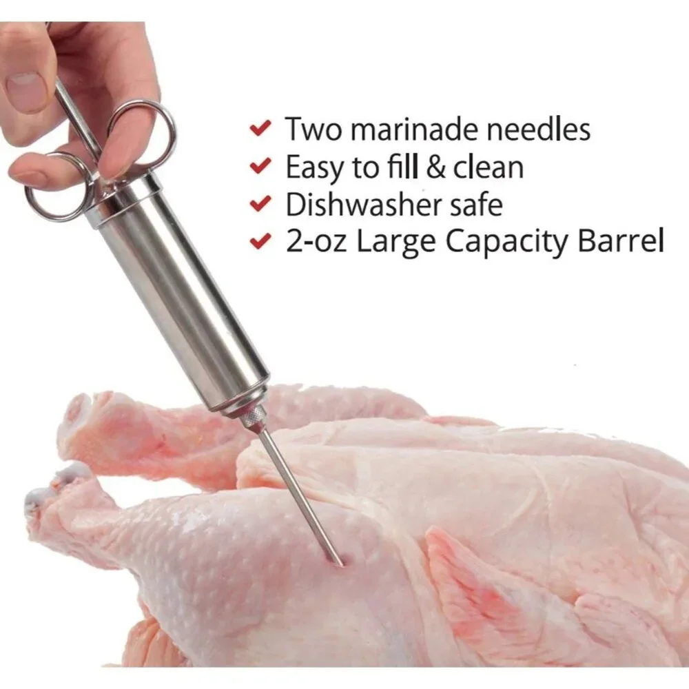 Grill Stainless Steel Meat Marinade Injector 2 oz Flavor Cooking Grilling BBQ